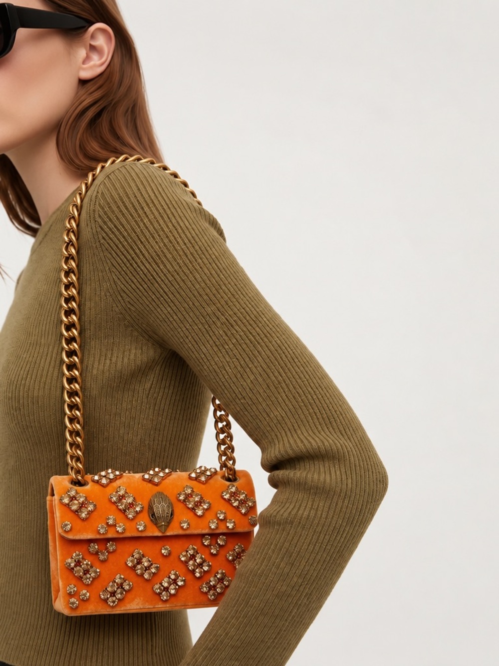 Kurt Geiger NWT Embellished Orange Velvet Shoulder Bag